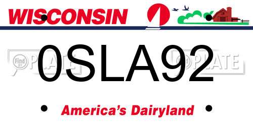 0SLA92 Wisconsin License Plate