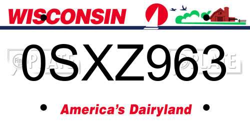 0SXZ963 Wisconsin License Plate