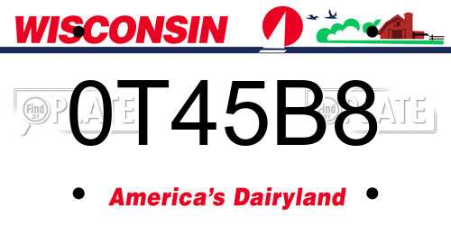0T45B8 Wisconsin License Plate