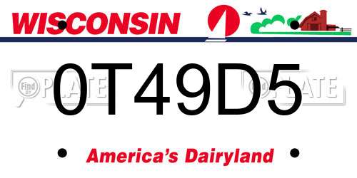 0T49D5 Wisconsin License Plate