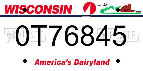0T76845 Wisconsin License Plate