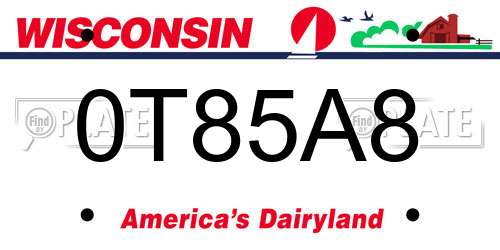 0T85A8 Wisconsin License Plate