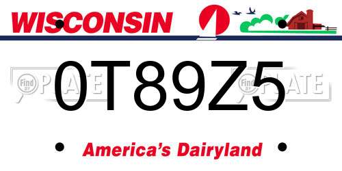 0T89Z5 Wisconsin License Plate