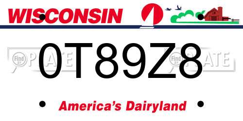 0T89Z8 Wisconsin License Plate