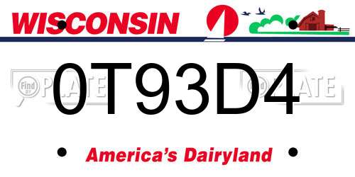 0T93D4 Wisconsin License Plate