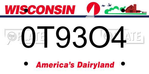 0T93O4 Wisconsin License Plate