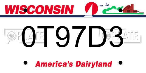 0T97D3 Wisconsin License Plate