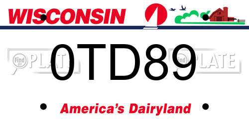 0TD89 Wisconsin License Plate