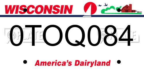 0TOQ084 Wisconsin License Plate
