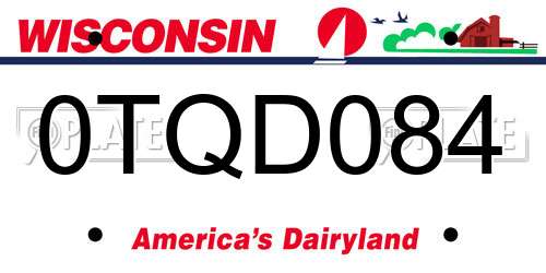 0TQD084 Wisconsin License Plate