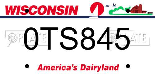 0TS845 Wisconsin License Plate