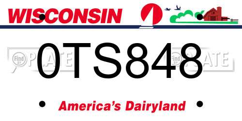 0TS848 Wisconsin License Plate