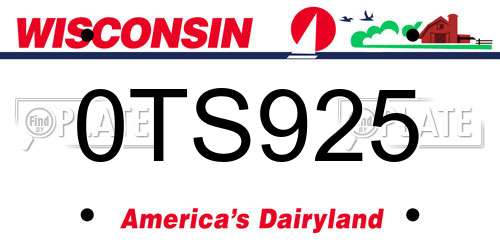 0TS925 Wisconsin License Plate
