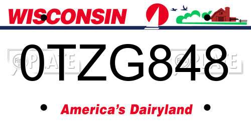 0TZG848 Wisconsin License Plate