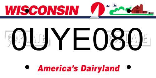 0UYE080 Wisconsin License Plate