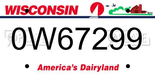 0W67299 Wisconsin License Plate