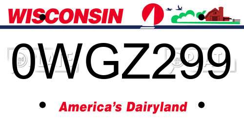 0WGZ299 Wisconsin License Plate