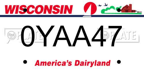 0YAA47 Wisconsin License Plate
