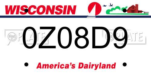 0Z08D9 Wisconsin License Plate