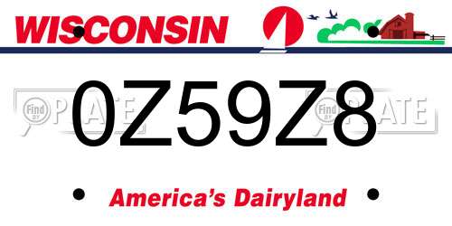 0Z59Z8 Wisconsin License Plate