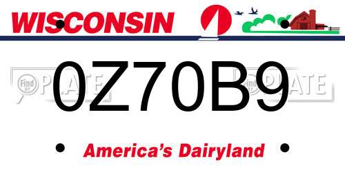 0Z70B9 Wisconsin License Plate