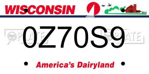 0Z70S9 Wisconsin License Plate