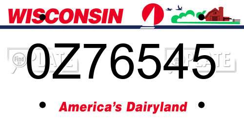0Z76545 Wisconsin License Plate