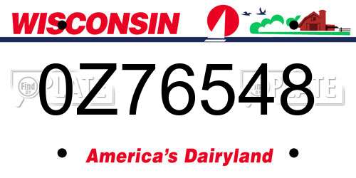 0Z76548 Wisconsin License Plate