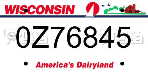 0Z76845 Wisconsin License Plate