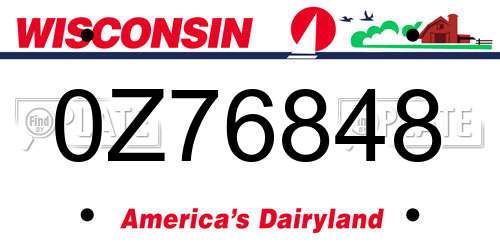 0Z76848 Wisconsin License Plate