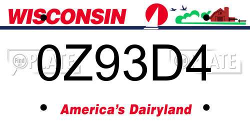 0Z93D4 Wisconsin License Plate