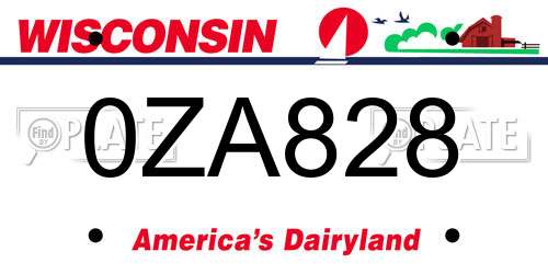 0ZA828 Wisconsin License Plate