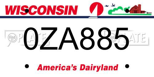 0ZA885 Wisconsin License Plate