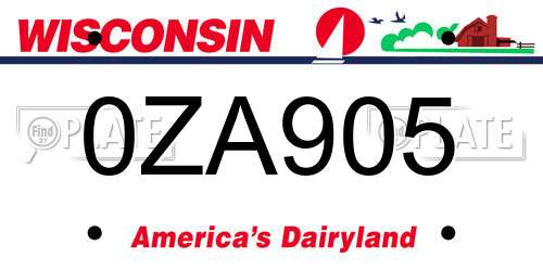 0ZA905 Wisconsin License Plate