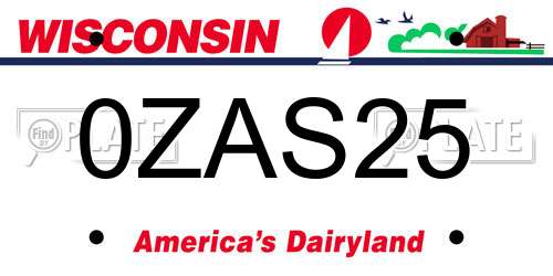 0ZAS25 Wisconsin License Plate