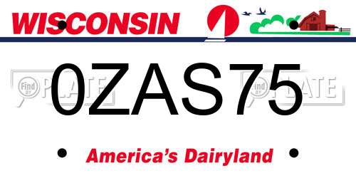 0ZAS75 Wisconsin License Plate