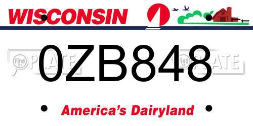 0ZB848 Wisconsin License Plate