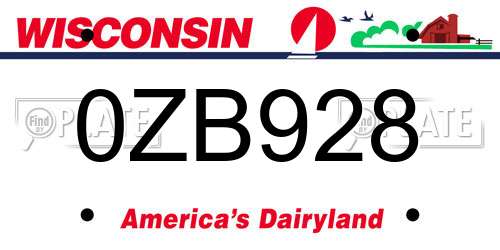 0ZB928 Wisconsin License Plate