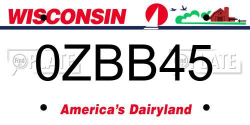 0ZBB45 Wisconsin License Plate