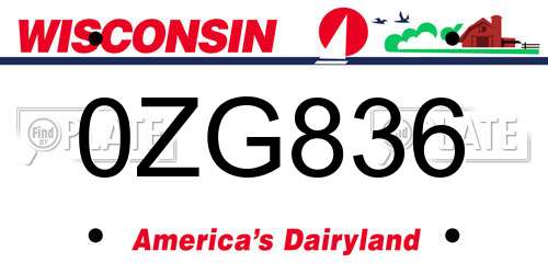 0ZG836 Wisconsin License Plate