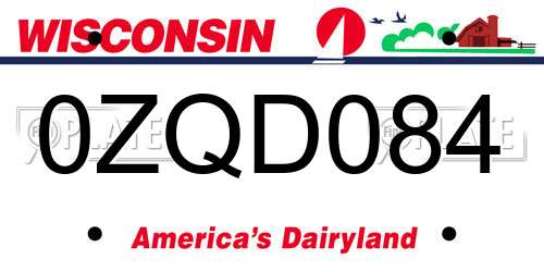 0ZQD084 Wisconsin License Plate