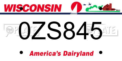 0ZS845 Wisconsin License Plate