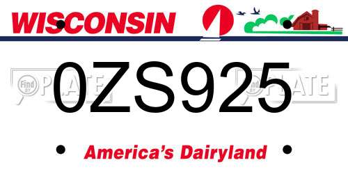 0ZS925 Wisconsin License Plate