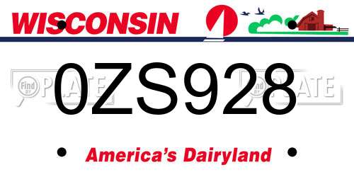 0ZS928 Wisconsin License Plate