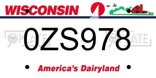 0ZS978 Wisconsin License Plate