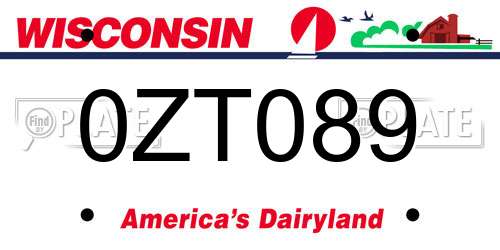 0ZT089 Wisconsin License Plate