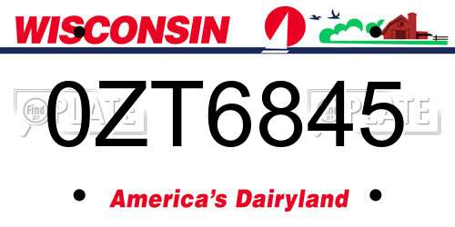 0ZT6845 Wisconsin License Plate