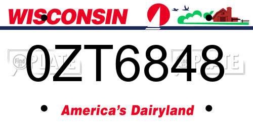 0ZT6848 Wisconsin License Plate