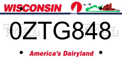 0ZTG848 Wisconsin License Plate