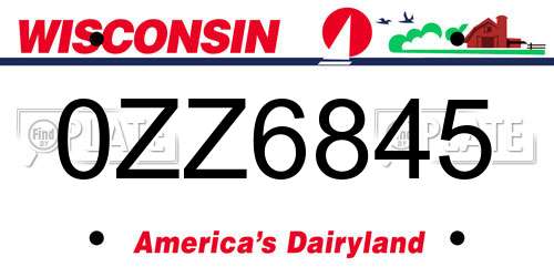 0ZZ6845 Wisconsin License Plate